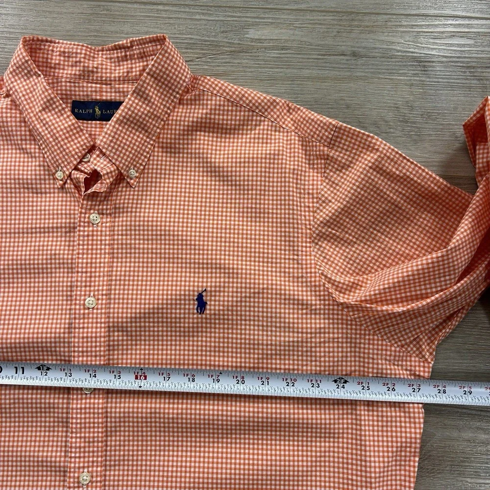 Polo Ralph Lauren 2XL XXL Orange Gingham Button Up Shirt Blue Pony